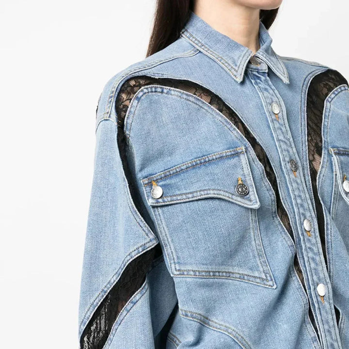 Aurélie | Robe Chemise Jean Dentelle Femme