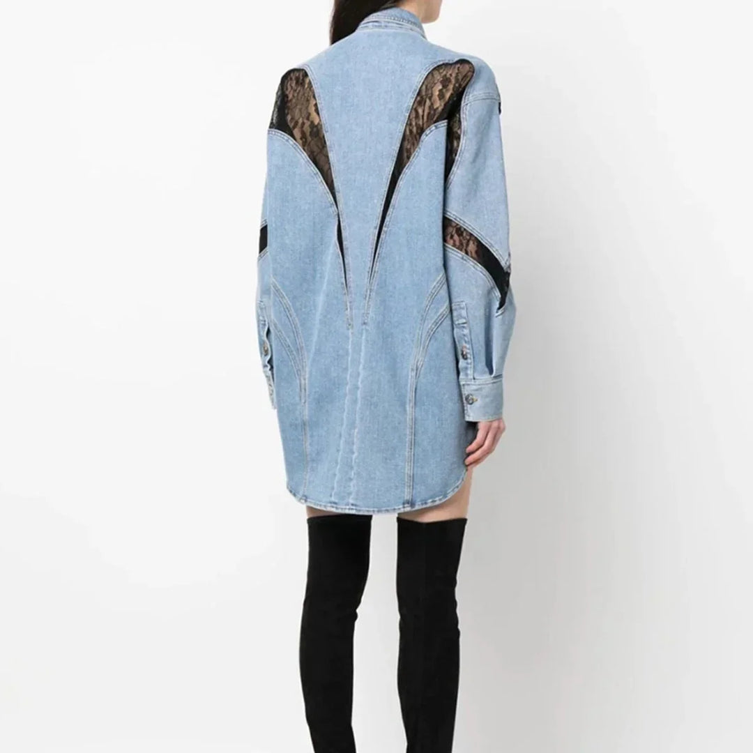 Aurélie | Robe Chemise Jean Dentelle Femme