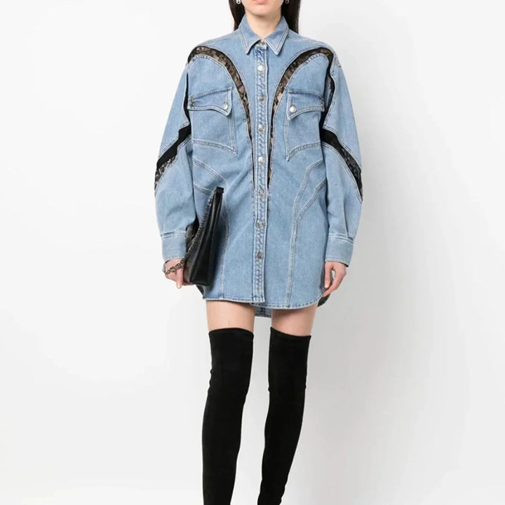 Aurélie | Robe Chemise Jean Dentelle Femme