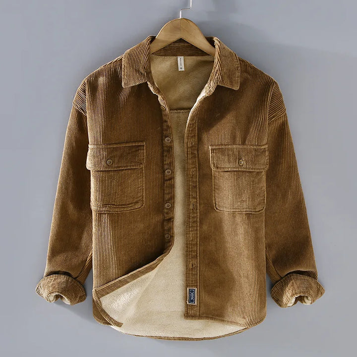 Remy | Veste Chemise Verte Velours Côtelé Doublée Sherpa