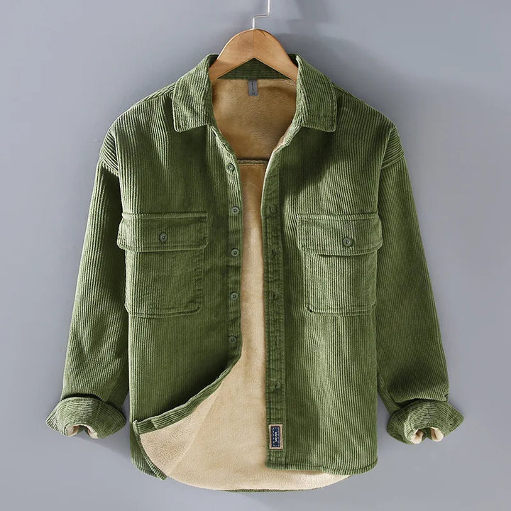 Remy | Veste Chemise Verte Velours Côtelé Doublée Sherpa