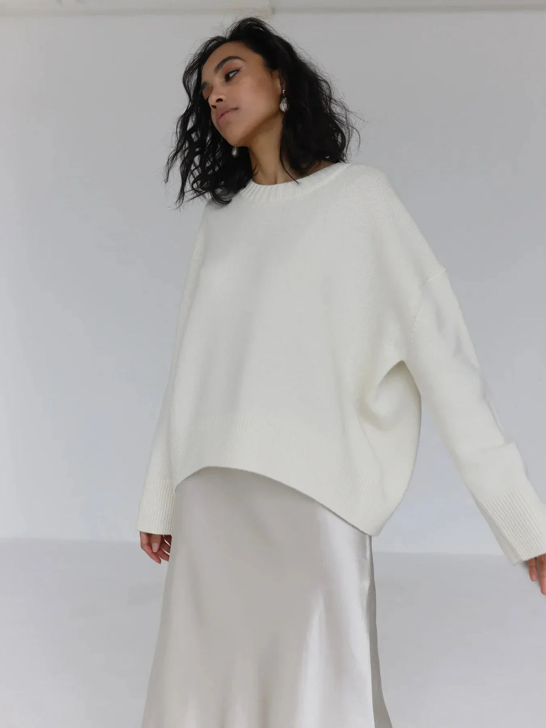 Axelle | Pull Oversize Noir Col Rond Femme