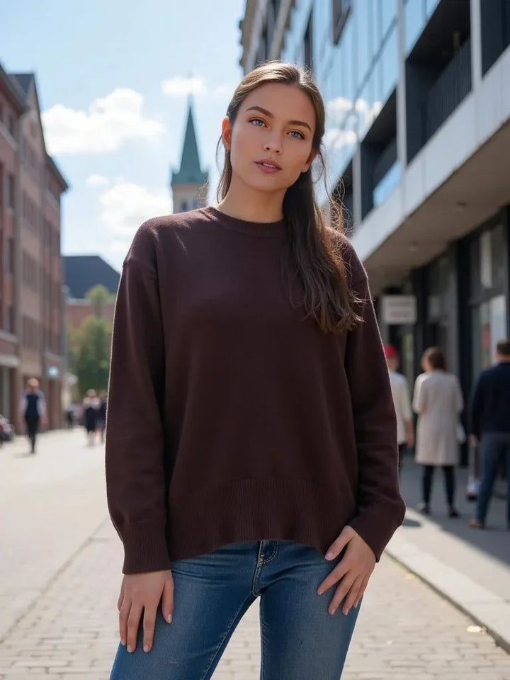 Axelle | Pull Oversize Noir Col Rond Femme