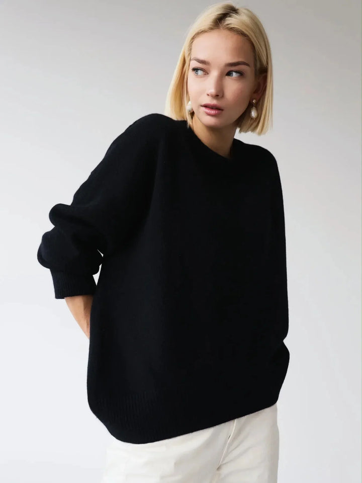 Axelle | Pull Oversize Noir Col Rond Femme