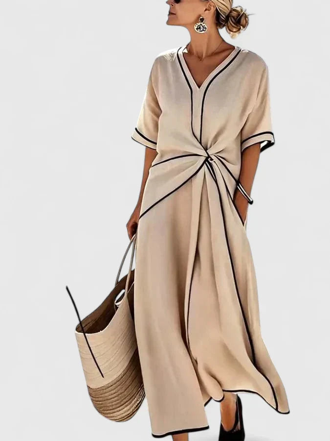 Axelle | Robe Femme Longue Torsadée Manches Courtes