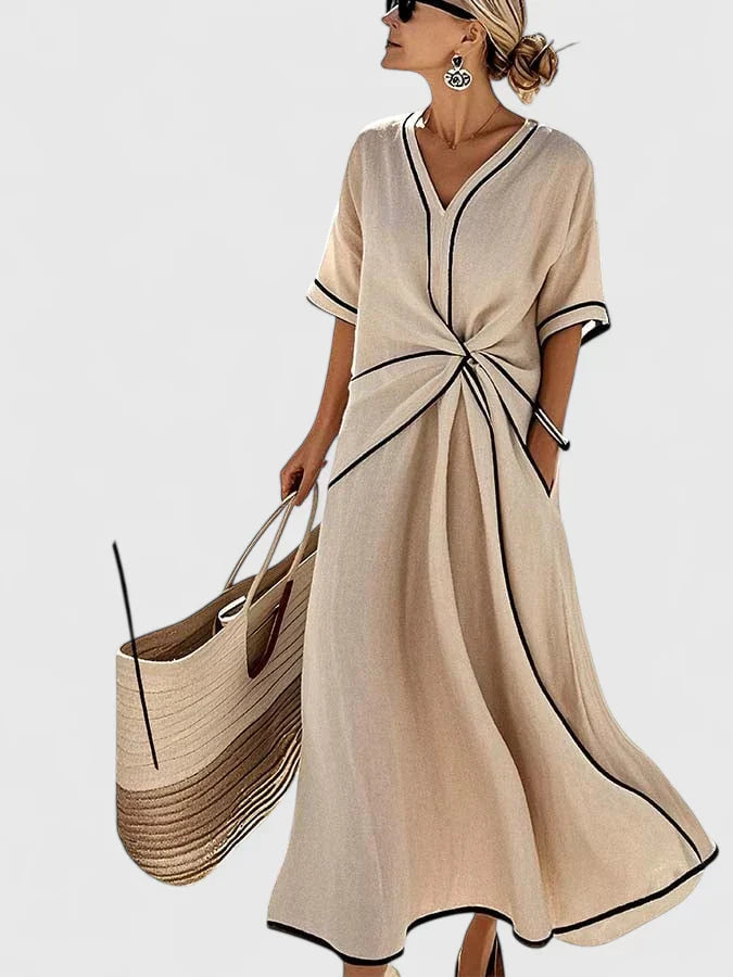 Axelle | Robe Femme Longue Torsadée Manches Courtes