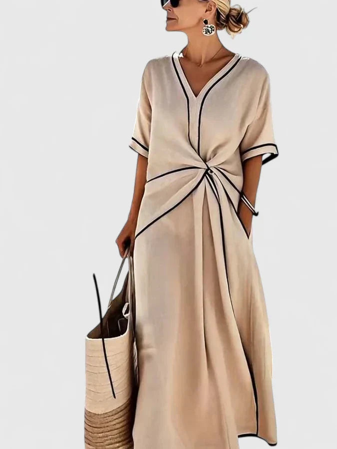 Axelle | Robe Femme Longue Torsadée Manches Courtes