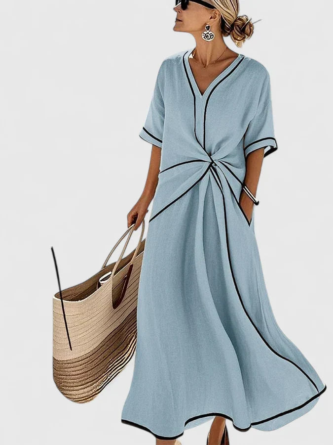 Axelle | Robe Femme Longue Torsadée Manches Courtes