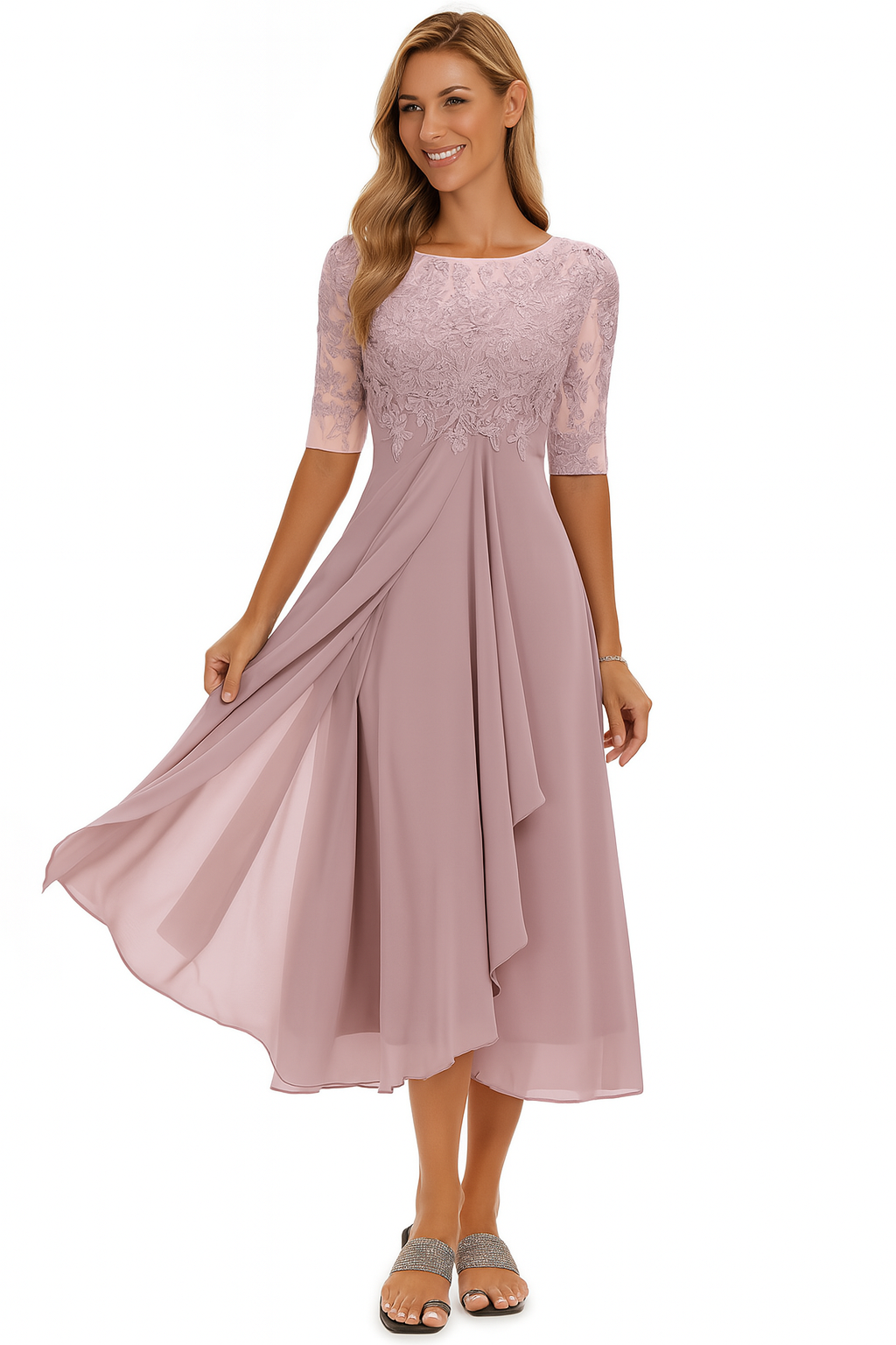Axelle | Robe Midi Dentelle Femme Mousseline