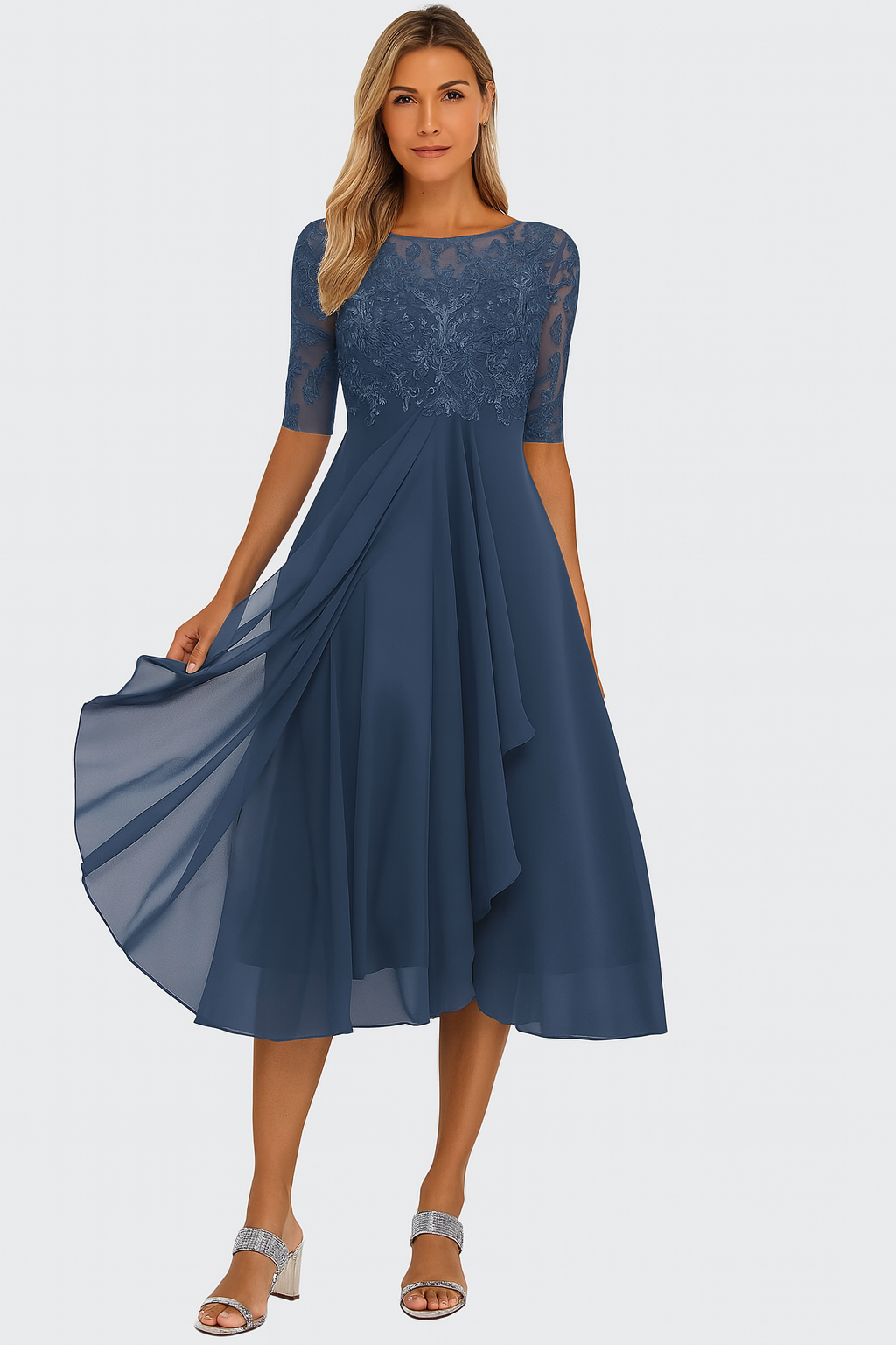 Axelle | Robe Midi Dentelle Femme Mousseline