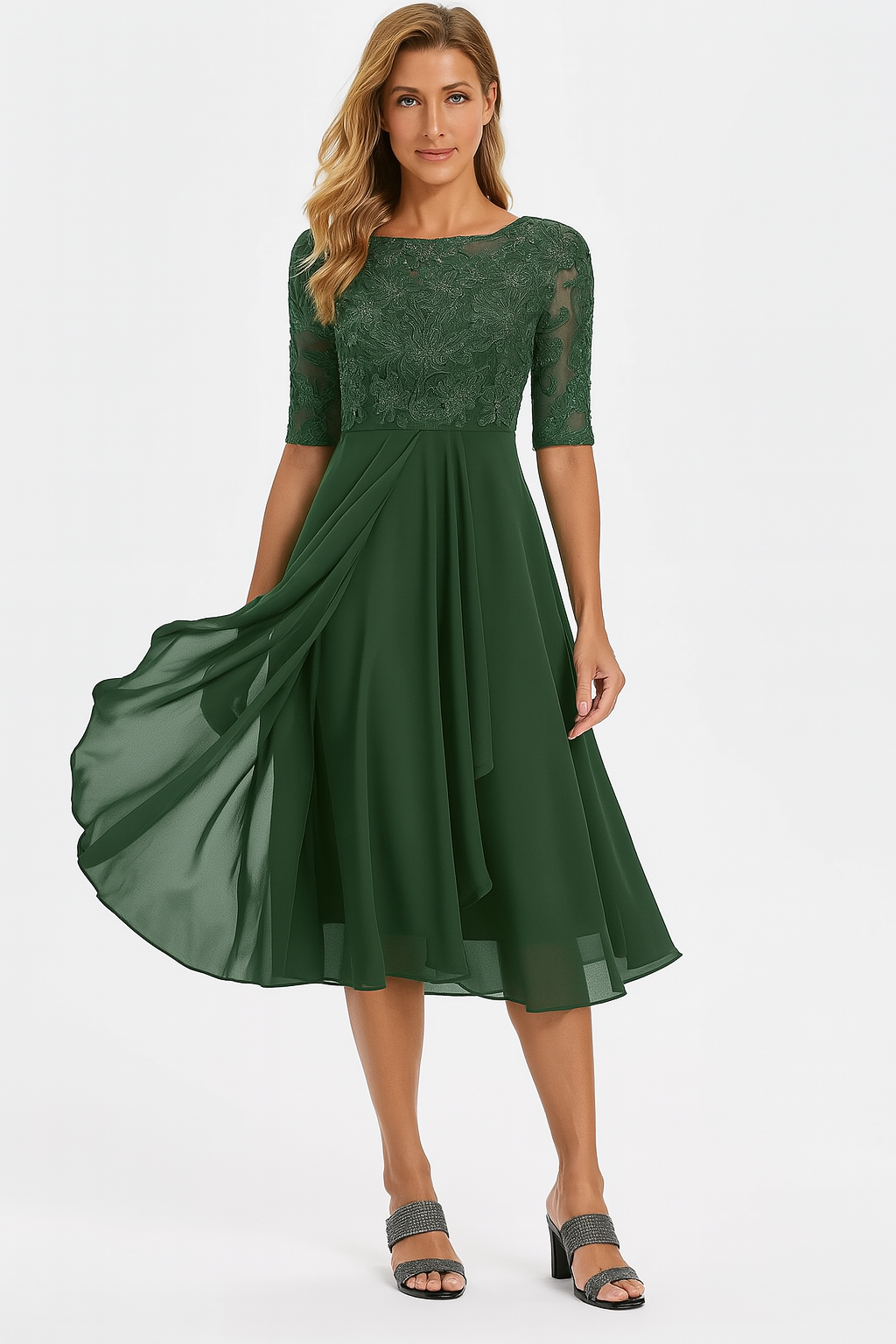 Axelle | Robe Midi Dentelle Femme Mousseline