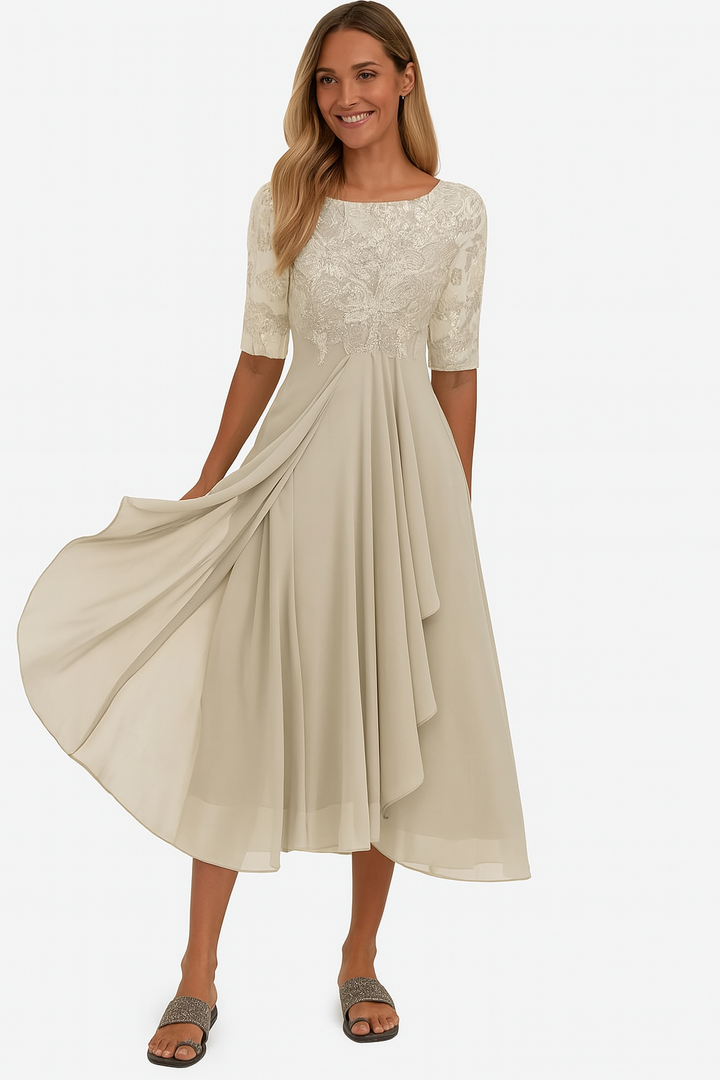 Axelle | Robe Midi Dentelle Femme Mousseline