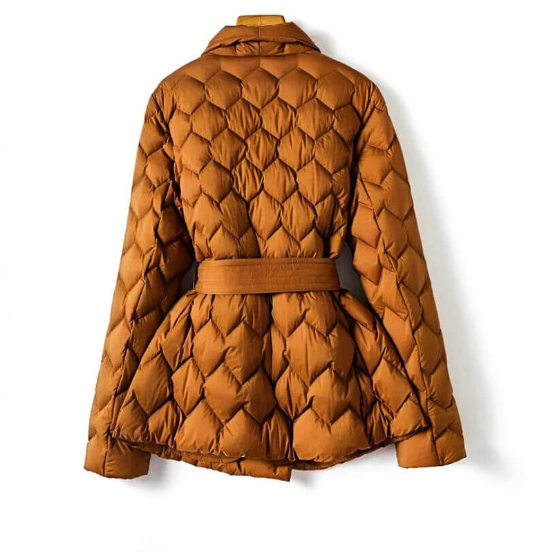 Céline | Veste en Doudoune Ceinturée Quiltée Col Revers Longue Femme