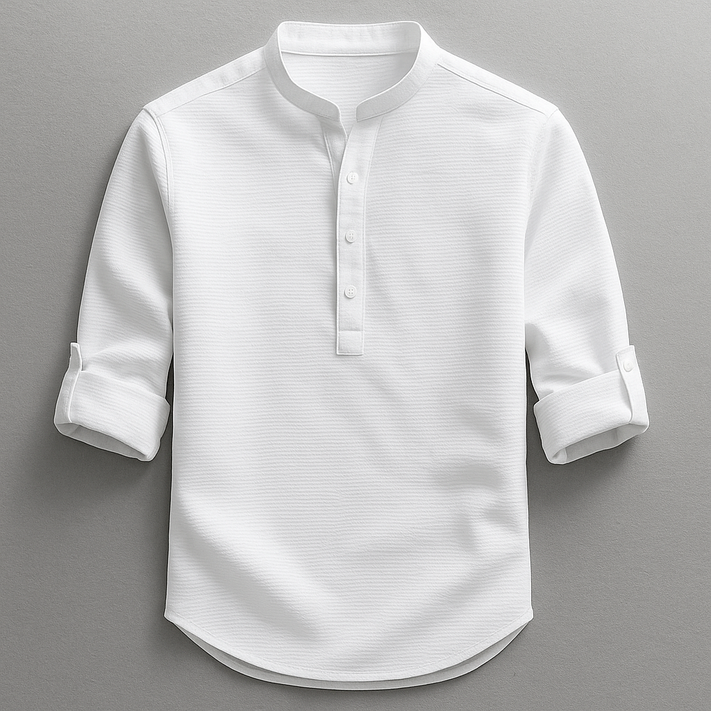 Baptiste | Chemise Homme Col Mao Manches Retroussées