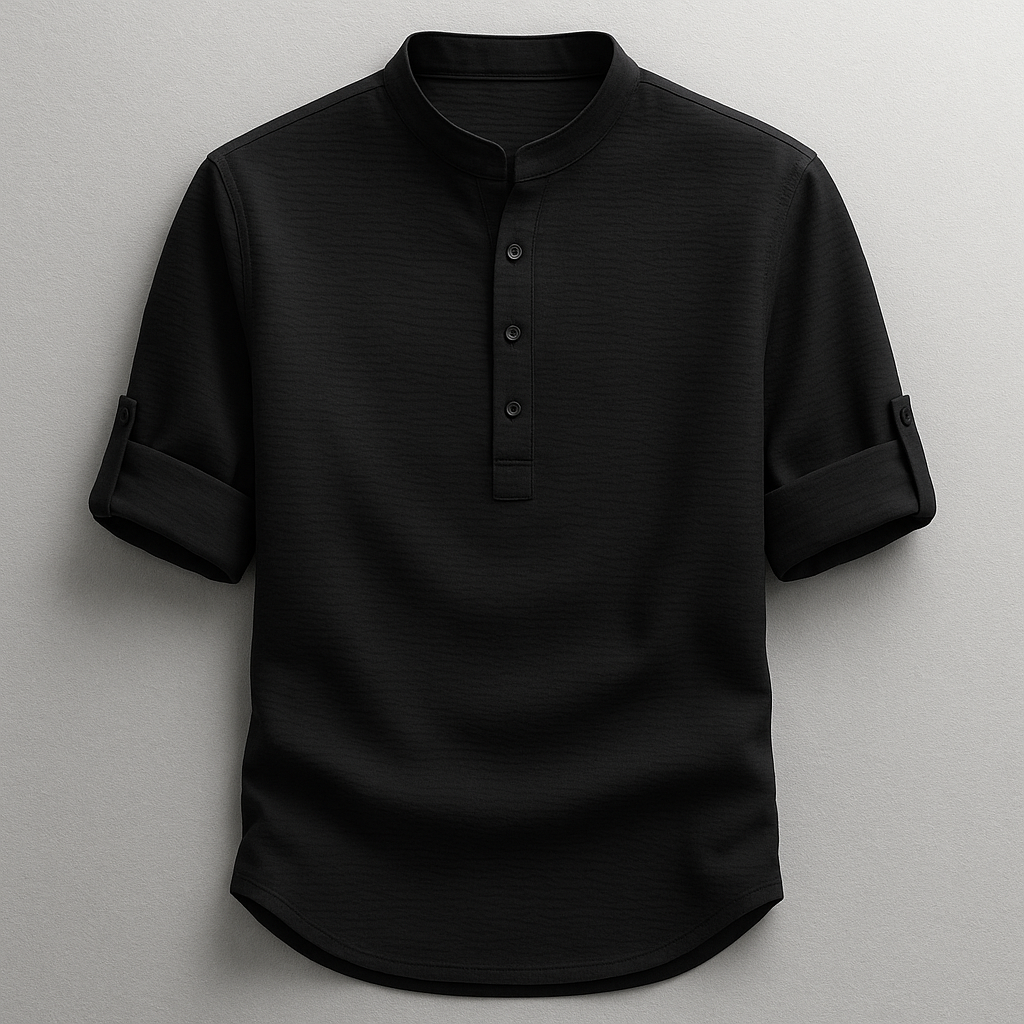 Baptiste | Chemise Homme Col Mao Manches Retroussées