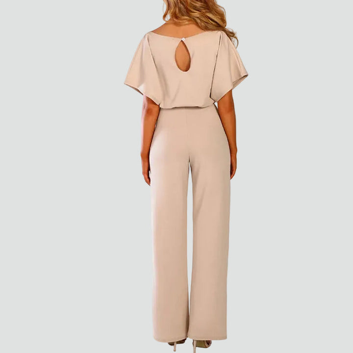 Béatrice | Combinaison Beige Femme Jambes Larges Manches Courtes