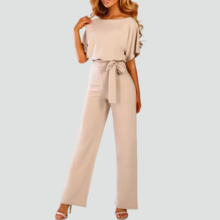 Béatrice | Combinaison Beige Femme Jambes Larges Manches Courtes
