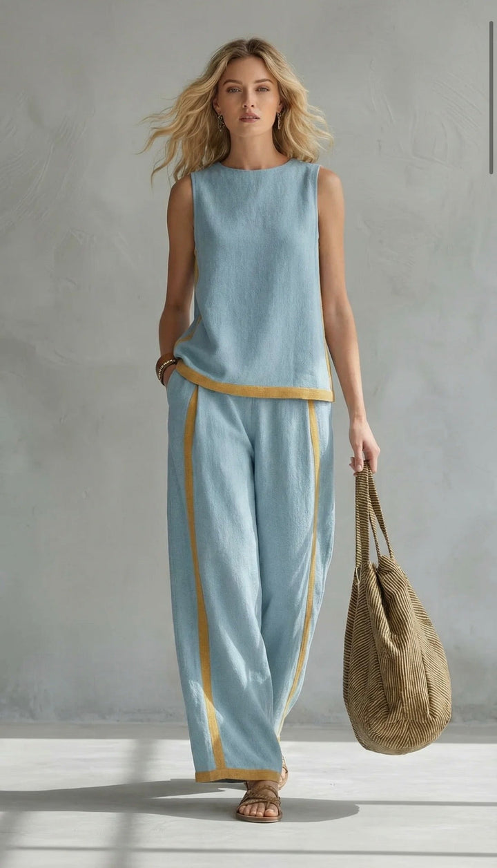 Béatrice | Ensemble Femme Pantalon Large Bicolore
