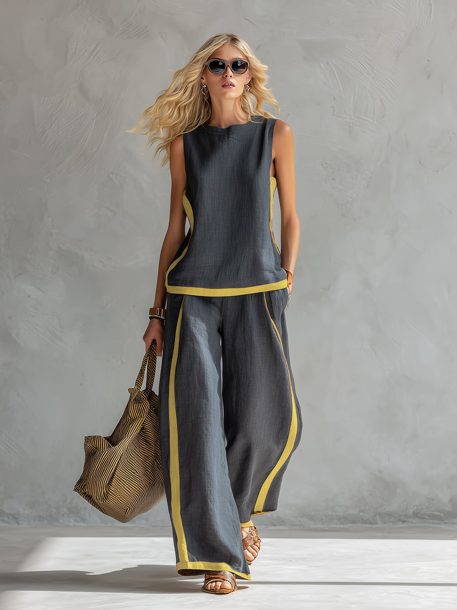 Béatrice | Ensemble Femme Pantalon Large Bicolore