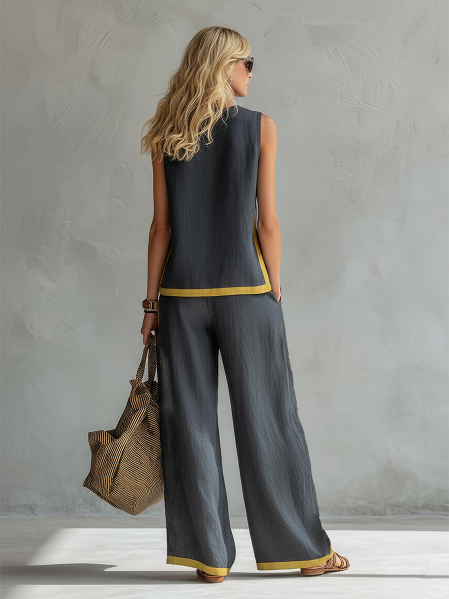 Béatrice | Ensemble Femme Pantalon Large Bicolore