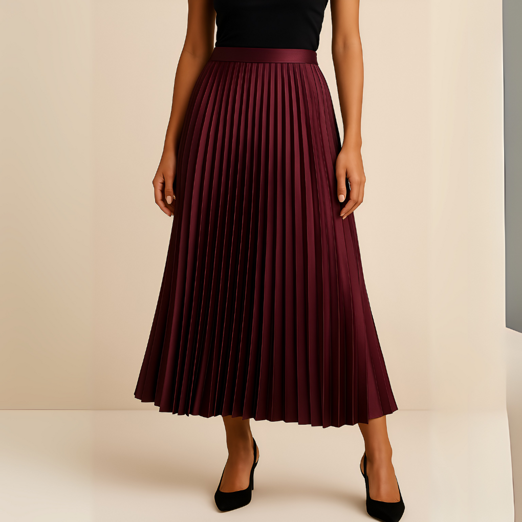 Béatrice | Jupe Longue Plissée Taille Haute Noire Femme