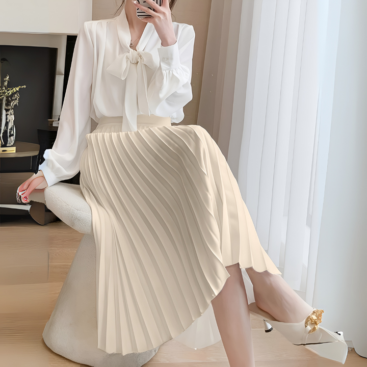 Béatrice | Jupe Longue Plissée Taille Haute Noire Femme