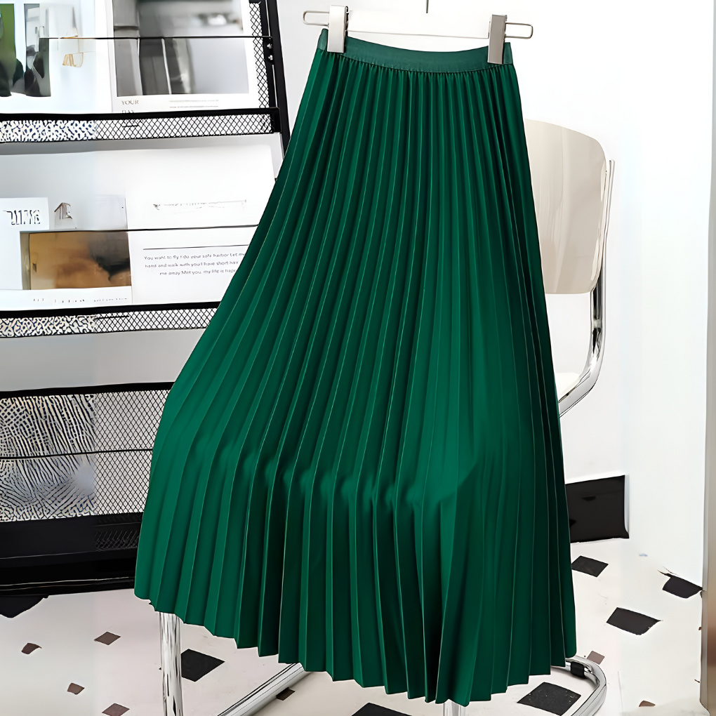 Béatrice | Jupe Longue Plissée Taille Haute Noire Femme