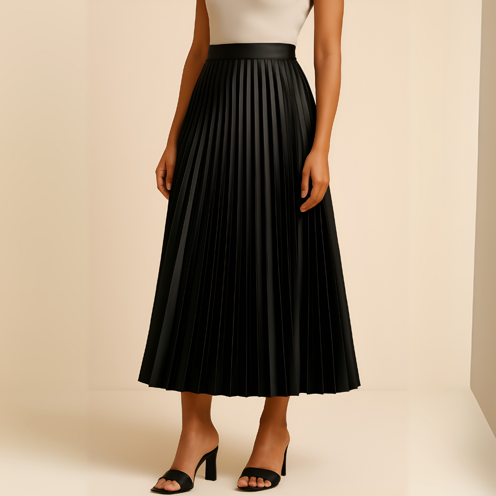 Béatrice | Jupe Longue Plissée Taille Haute Noire Femme