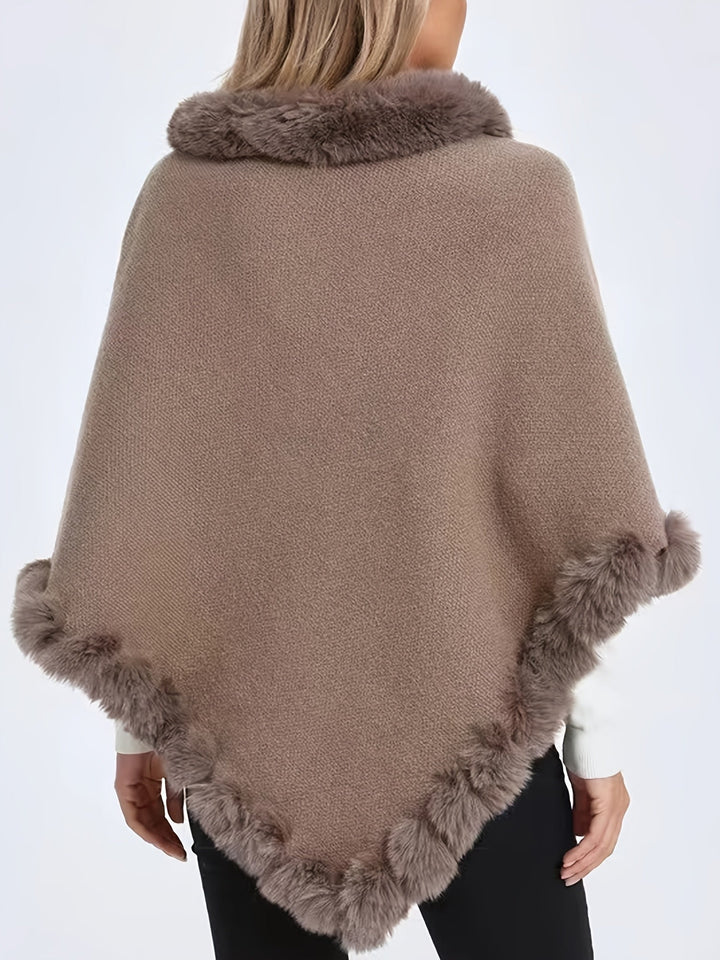 Béatrice | Poncho Femme Maille Crème Col Bénitier Manches Longues