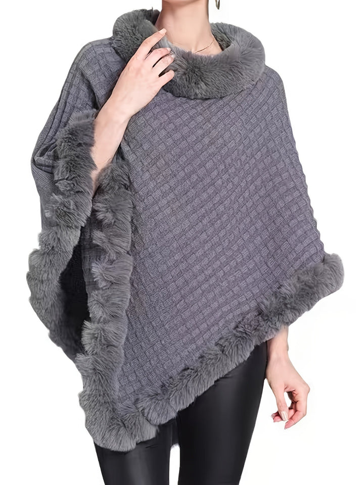 Béatrice | Poncho Femme Maille Crème Col Bénitier Manches Longues