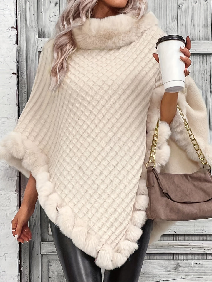 Béatrice | Poncho Femme Maille Crème Col Bénitier Manches Longues