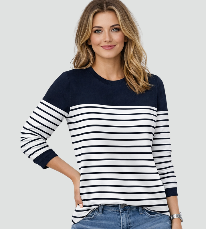Béatrice | Pull Rayé Gris Col Rond Femme Coupe Ample