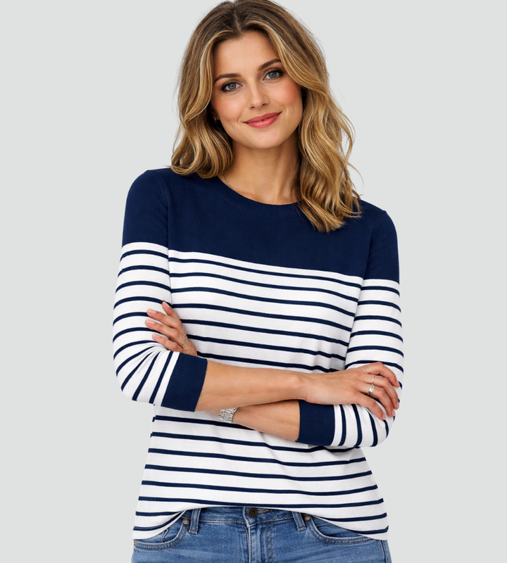 Béatrice | Pull Rayé Gris Col Rond Femme Coupe Ample