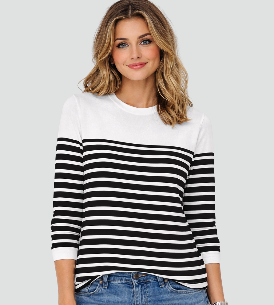 Béatrice | Pull Rayé Gris Col Rond Femme Coupe Ample