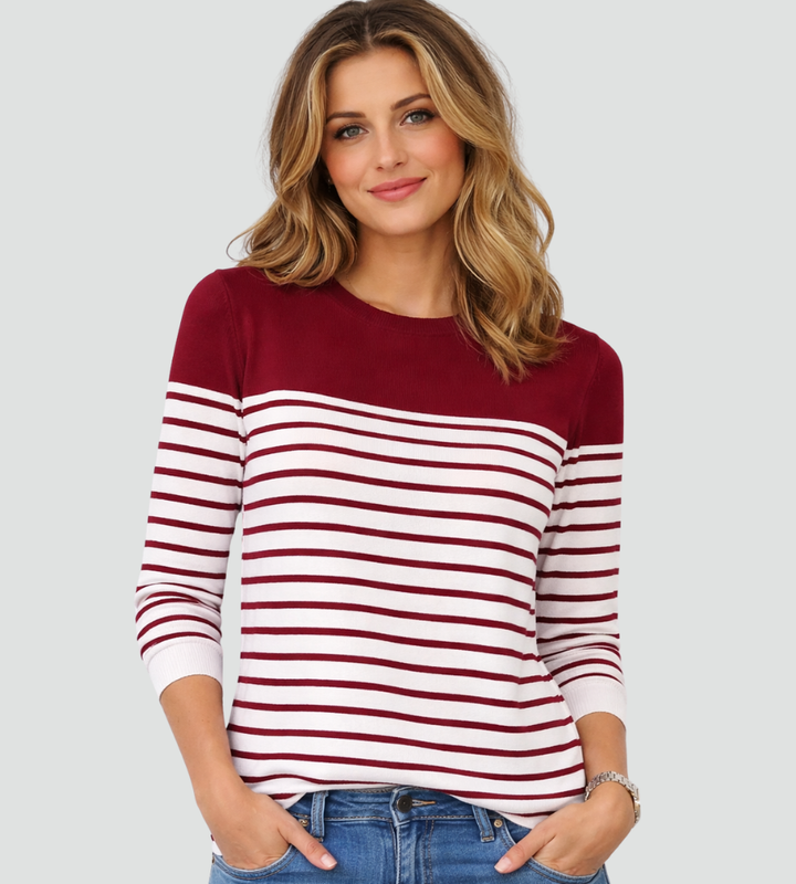 Béatrice | Pull Rayé Gris Col Rond Femme Coupe Ample