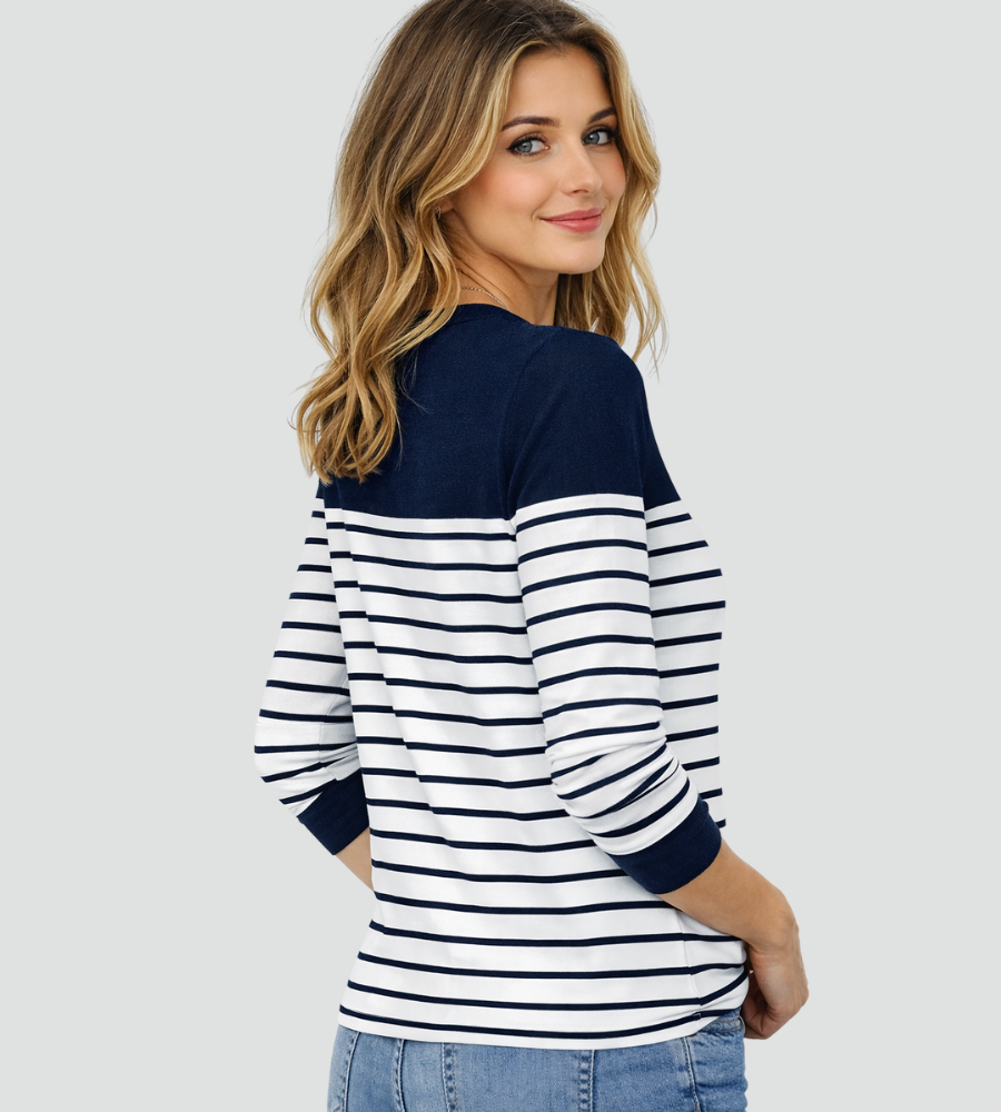 Béatrice | Pull Rayé Gris Col Rond Femme Coupe Ample