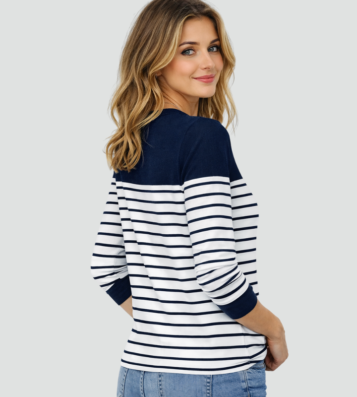 Béatrice | Pull Rayé Gris Col Rond Femme Coupe Ample
