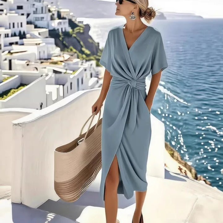 Béatrice | Robe Femme Midi Col V Nœud