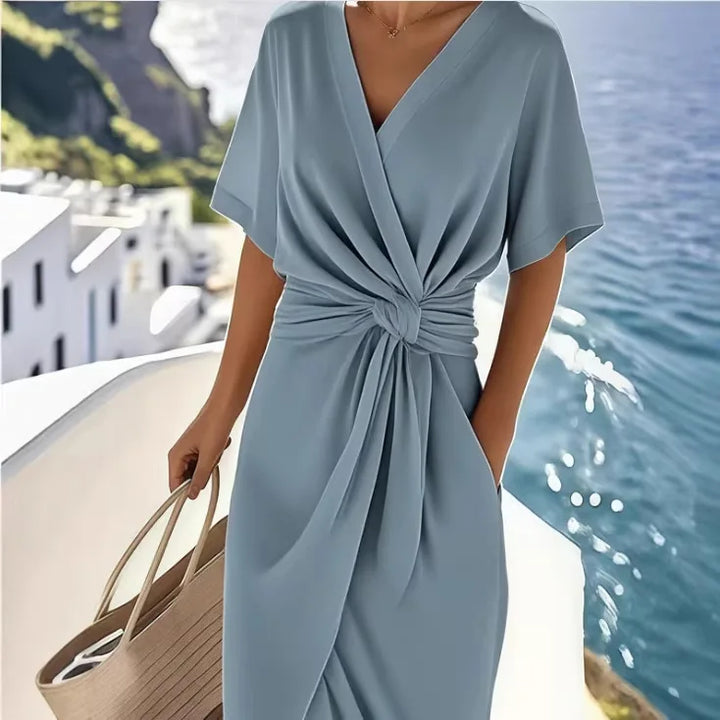 Béatrice | Robe Femme Midi Col V Nœud