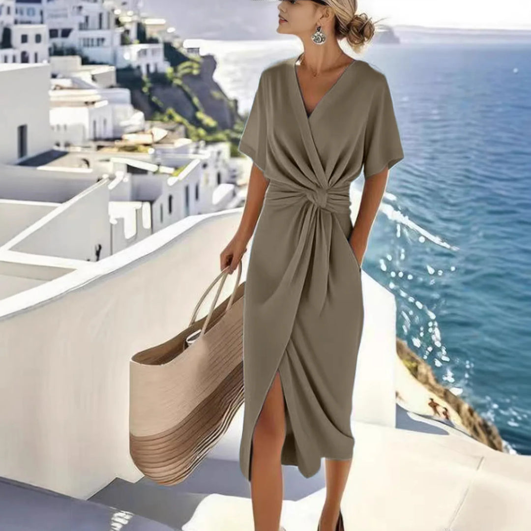 Béatrice | Robe Femme Midi Col V Nœud