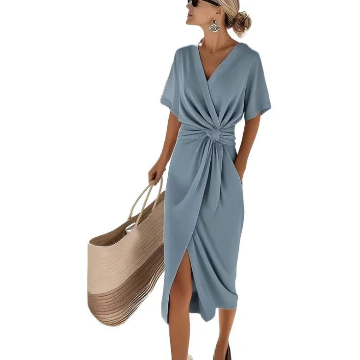 Béatrice | Robe Femme Midi Col V Nœud