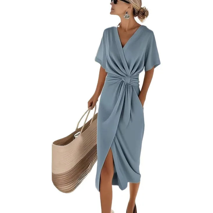 Béatrice | Robe Femme Midi Col V Nœud