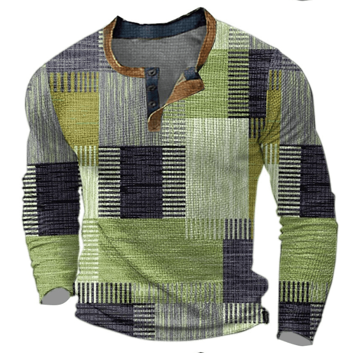 Benjamin | Pull Henley Homme Imprimé Géométrique Multicolore