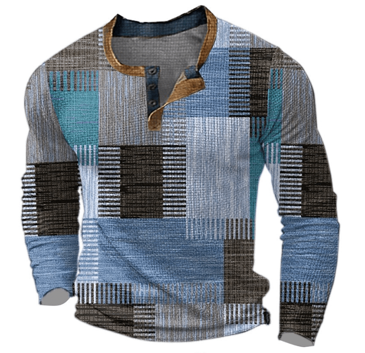 Benjamin | Pull Henley Homme Imprimé Géométrique Multicolore