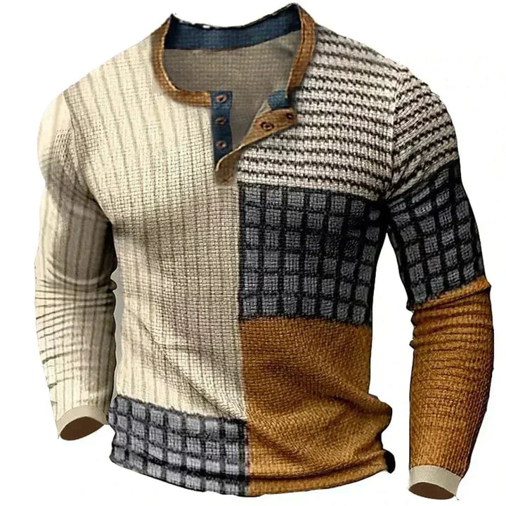 Benjamin | Pull Henley Homme Imprimé Géométrique Multicolore