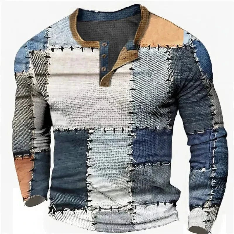 Benjamin | Pull Henley Homme Imprimé Géométrique Multicolore