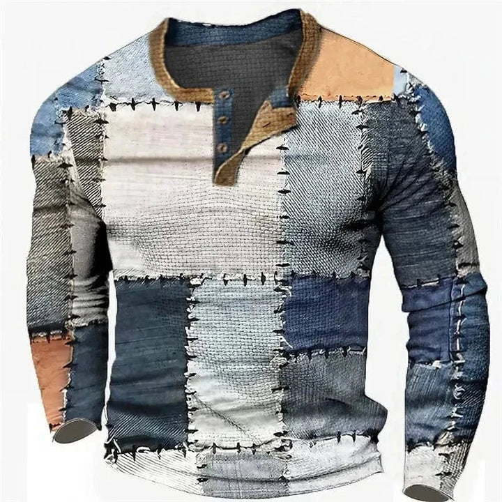 Benjamin | Pull Henley Homme Imprimé Géométrique Multicolore