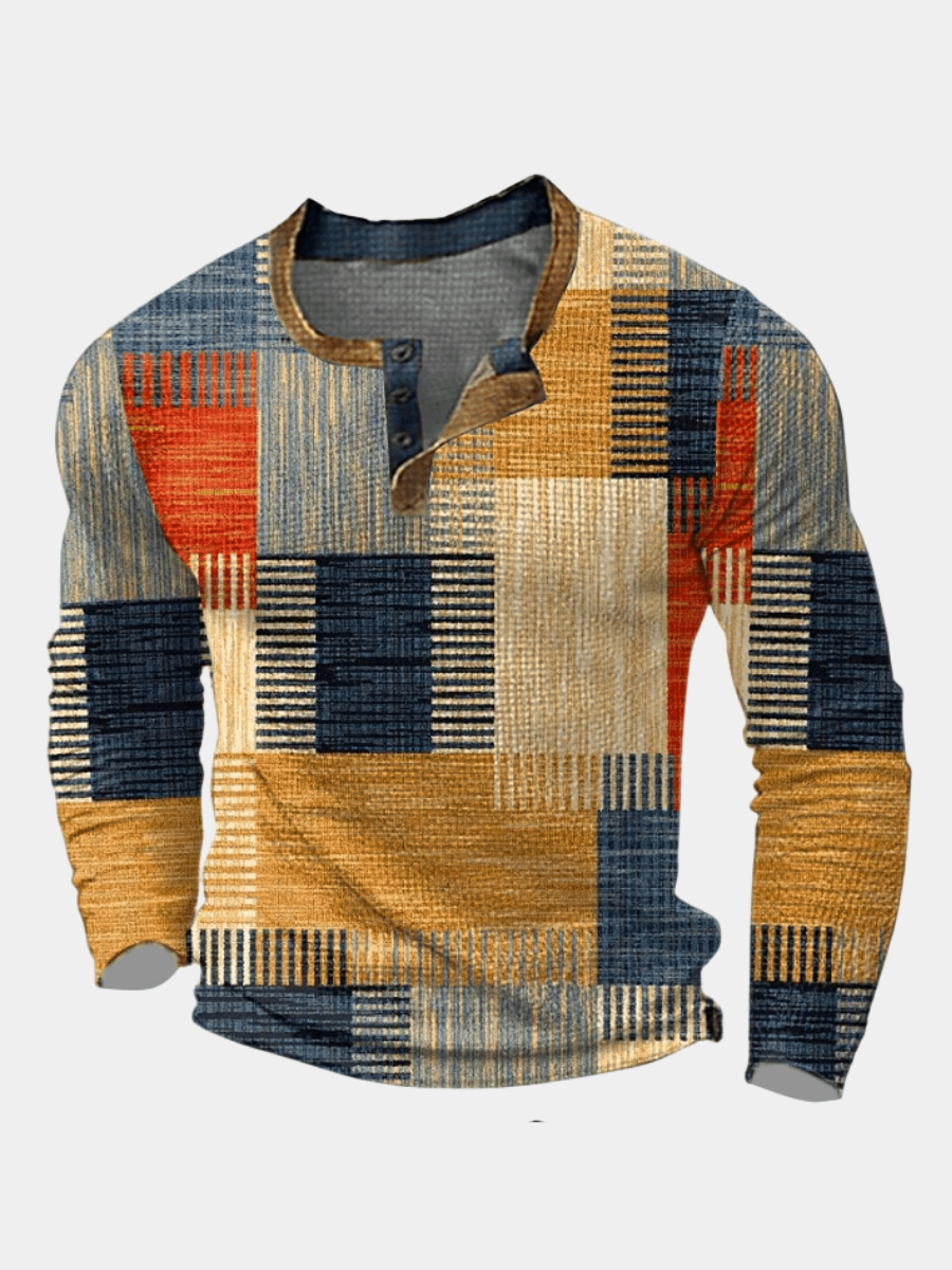 Benjamin | Pull Henley Homme Imprimé Géométrique Multicolore
