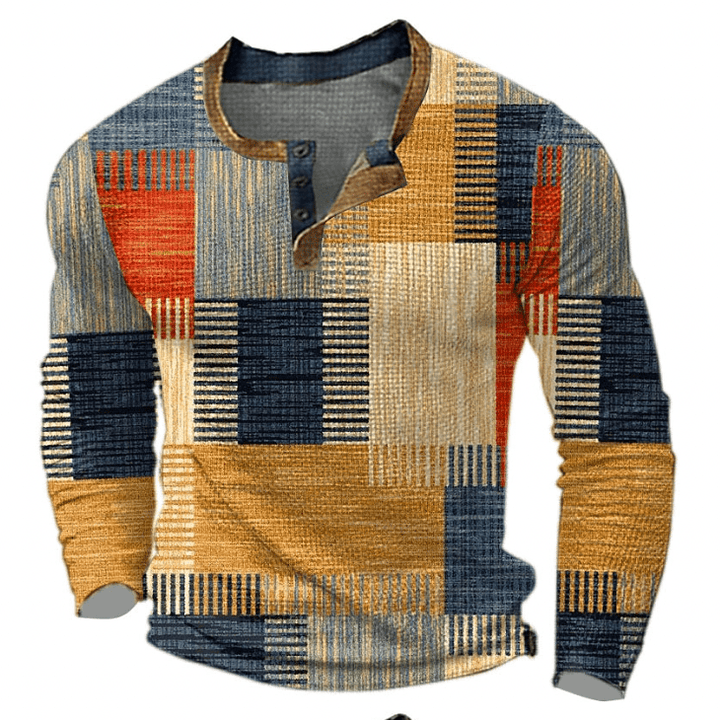 Benjamin | Pull Henley Homme Imprimé Géométrique Multicolore