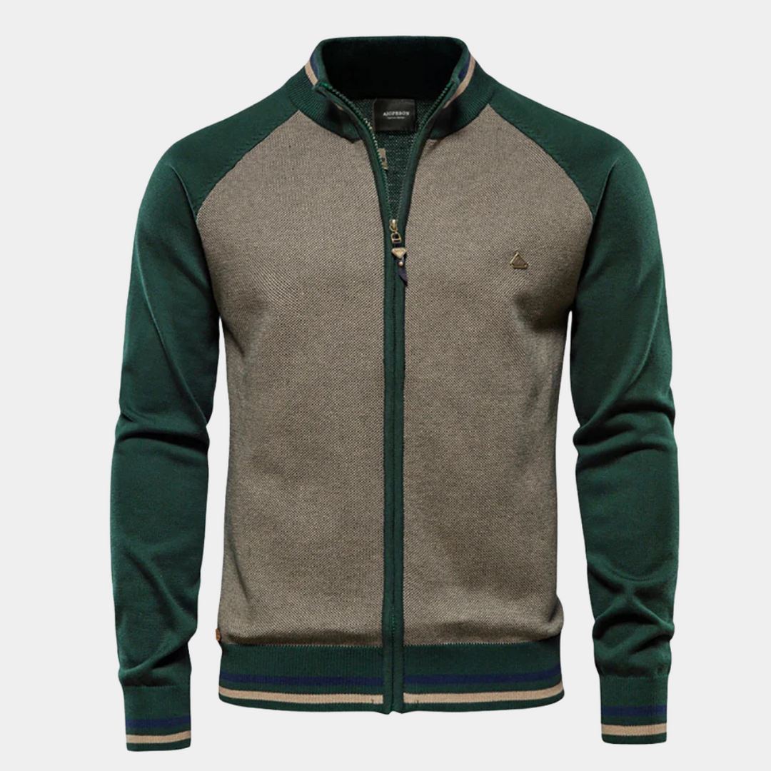 Benoît | Pull Zippé Homme Col Montant Maille Vert